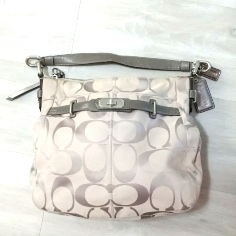 AUTHENTIC COACH TOTE/SHOULDER HOBO HANDBAG light gray/dark gray